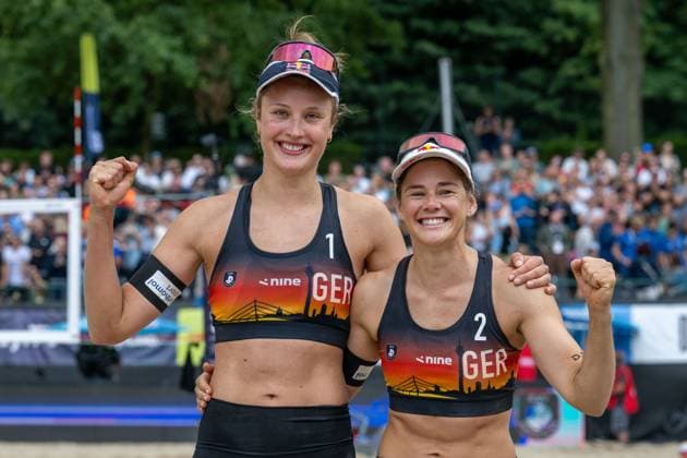 European Championship Beach Volleyball Düsseldorf, 03 08 2025 Svenja Mueller GER , Cinja Tillmann GER European Championship Beach Volleyball Düsseldorf on 03 08 2025 Copyright: xBEAUTIFULxSPORTS PeterxWeberx