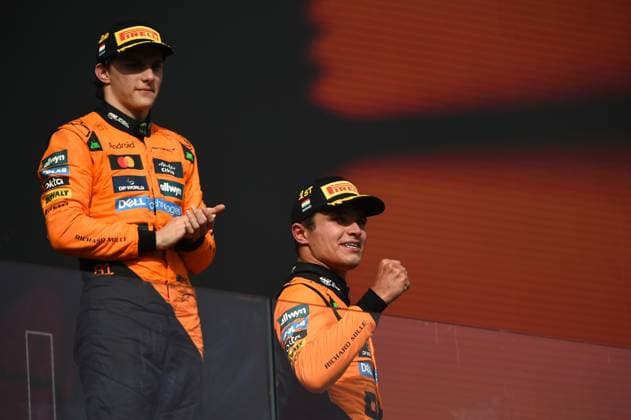 August 3, 2025, Budapest, Budapest, Hungary: Lando Norris and Oscar Piastri, drivers of McLaren on the podium after finishing 1-2 at the Formula One Hungarian Grand Prix, held at the Hungaroring Budapest Hungary - ZUMAs291 20250803_zip_s291_017 Copyright: xBalintxSzentgallayx