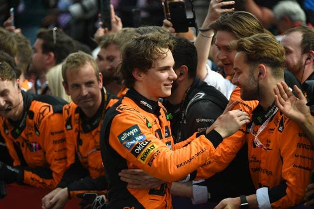 August 3, 2025, Budapest, Budapest, Hungary: Oscar Piastri, driver for McLaren celebrates after finishing 2nd at the Formula One Hungarian Grand Prix, held at the Hungaroring Budapest Hungary - ZUMAs291 20250803_zip_s291_030 Copyright: xBalintxSzentgallayx