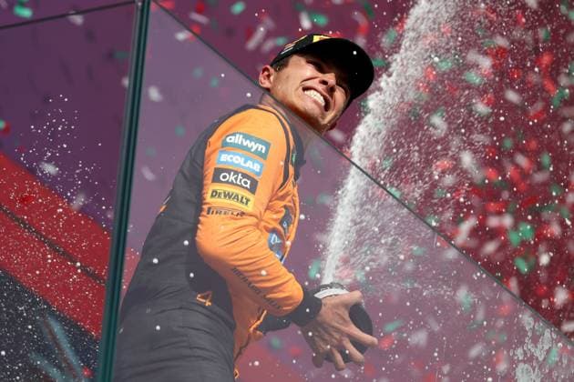 03 08 2025 Hungarian Grand Prix v l Lando Norris McLaren starting number 04 Podium Award Ceremony FIA REGULATIONS PROHIBIT ANY USE OF PHOTOGRAPHS as IMAGE SEQUENCES and or QUASI VIDEO Budapest