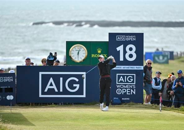 3rd August 2025; Royal Porthcawl Golf Club, Porthcawl, Wales; AIG Womens Open Golf, Final Round; Charley Hull on the 18th tee  AledxHopkins