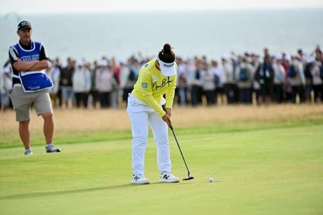 3rd August 2025; Royal Porthcawl Golf Club, Porthcawl, Wales; AIG Womens Open Golf, Final Round; Miyu Yamashita putts to win the womens open  AledxHopkins