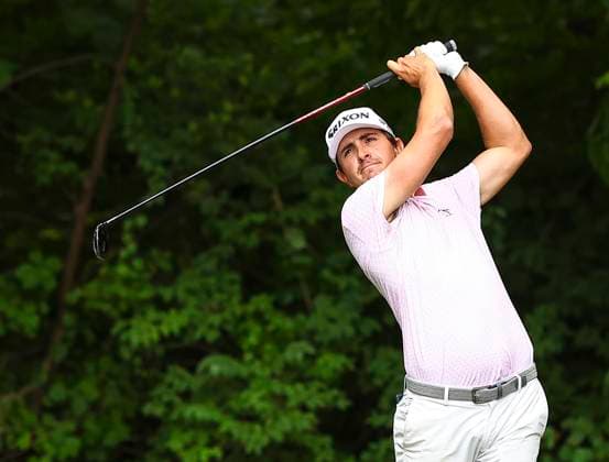 August 3, 2025: Nico Echavarria tees off on third hole. Fourth round, 2025 Wyndham Championship, Sedgefield Country Club in Greensboro, North Carolina. CSM Greensboro United States of America - ZUMAc04_ 20250803_zma_c04_039 Copyright: xDavidxBeachx