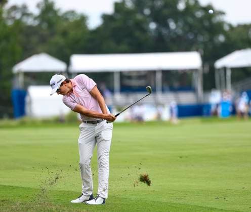 August 3, 2025: Nico Echavarria hits the ball. Fourth round, 2025 Wyndham Championship, Sedgefield Country Club in Greensboro, North Carolina. CSM Greensboro United States of America - ZUMAc04_ 20250803_zma_c04_051 Copyright: xDavidxBeachx
