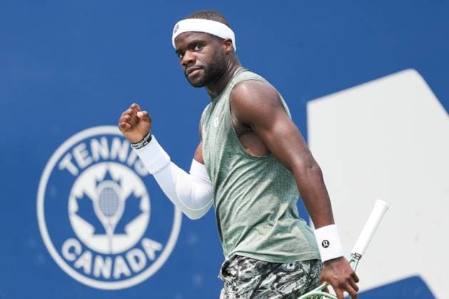 ATP, Tennis Herren Masters 1000 National Bank Open Toronto Presented by Rogers 2025 - Day 9 Frances Tiafoe of the United States of America celebrates a point against Alex De Minaur of Australia during the Men s Singles round of 16 match on day 9 of the ATP Masters 1000 National Bank Open at Sobeys Stadium. on August 3, 2025 in Toronto, Canada. (Photo by Leonardo Ramirez Eyepix Group) Copyright: xLeonardoxRamirezx xEyepixxGroupx LR-01082025-05130