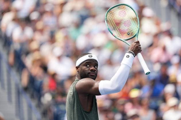 ATP, Tennis Herren Masters 1000 National Bank Open Toronto Presented by Rogers 2025 - Day 9 Frances Tiafoe of the United States of America celebrates a point against Alex De Minaur of Australia during the Men s Singles round of 16 match on day 9 of the ATP Masters 1000 National Bank Open at Sobeys Stadium. on August 3, 2025 in Toronto, Canada. (Photo by Leonardo Ramirez Eyepix Group) Copyright: xLeonardoxRamirezx xEyepixxGroupx LR-01082025-05771