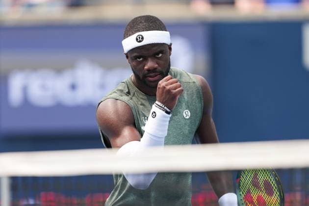 ATP, Tennis Herren Masters 1000 National Bank Open Toronto Presented by Rogers 2025 - Day 9 Frances Tiafoe of the United States of America celebrates a point against Alex De Minaur of Australia during the Men s Singles round of 16 match on day 9 of the ATP Masters 1000 National Bank Open at Sobeys Stadium. on August 3, 2025 in Toronto, Canada. (Photo by Leonardo Ramirez Eyepix Group) Copyright: xLeonardoxRamirezx xEyepixxGroupx LR-01082025-06023
