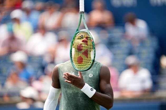 National Bank Open 2025 - Day 9 TORONTO, CANADA - AUGUST 3 : Frances Tiafoe of the United States tosses and catches his racket while playing against Alex de Minaur of Australia on day nine of the 2025 National Bank Open at Sobeys Stadium in Toronto, Ontario, Canada on August 3, 2025. Mert Alper Dervis Anadolu Ontario Canada. Editorial use only. Please get in touch for any other usage.  Copyright: x2025xAnadoluxMertxAlperxDervisx