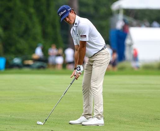 August 3, 2025: Jackson Koivun about to hit ball. Fourth round, 2025 Wyndham Championship, Sedgefield Country Club in Greensboro, North Carolina. CSM2025 Wyndham Championship, Sedgefield Country Club in Greensboro, North Carolina. CSM Greensboro United States of America - ZUMAc04_ 20250803_zma_c04_059 Copyright: xDavidxBeachx