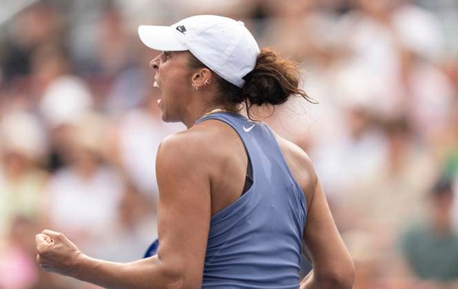 August 3, 2025, Montreal, Pq, Canada: Madison Keys of the United States celebrates her win over Karolina Muchova of Czechia during round of 16 tennis action at the National Bank Open in Montreal, Sunday, Aug. 3, 2025. Canada News - August 3, 2025  - ZUMAc35_ 20250803_zaf_c35_039 Copyright: xChristinnexMuschix