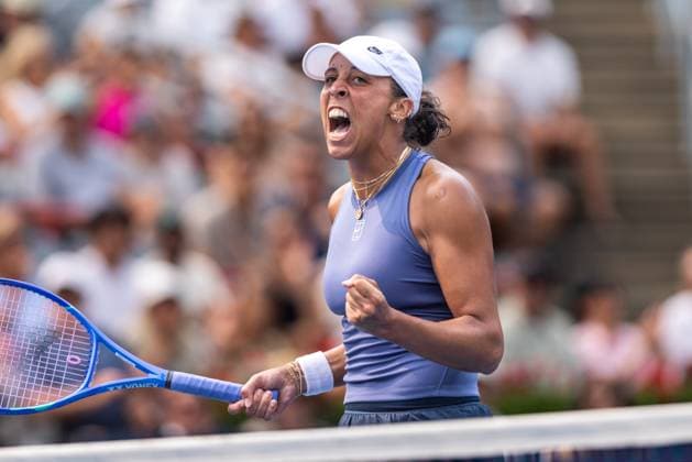 August 3, 2025, Montreal, Quebec, Canada: MADISON KEYS (6) from USA reaction after her win in 3 sets against Karolina Muchova (11) from Czech republic in round of 16 at Canadian Open at IGA stadium in Montreal, Quebec, Canada on 2025-08-03 Montreal Canada - ZUMAl189 20250803_zsp_l189_067 Copyright: xYannickxLegarex