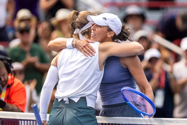 August 3, 2025, Montreal, Quebec, Canada: MADISON KEYS (6) from USA and Karolina Muchova (11) from Czech republic after their match in round of 16 at Canadian Open at IGA stadium in Montreal, Quebec, Canada on 2025-08-03 Montreal Canada - ZUMAl189 20250803_zsp_l189_065 Copyright: xYannickxLegarex