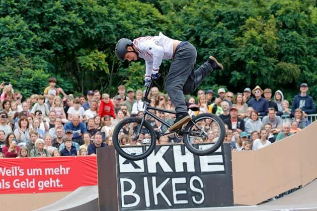 03 08 2025 BMX German Freestyle Championship 2025 in Park and Flatland at Bikepark Darmstadt here Final Freestyle Park Male Elite with Lars Kindermann Hattingen Woodstyle e V Darmstadt Hessen Germany