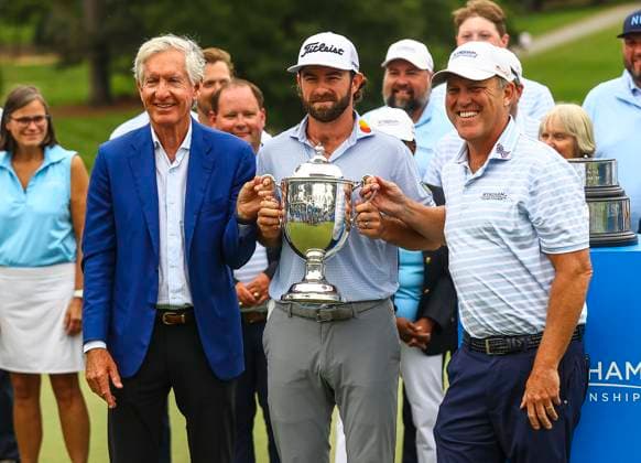 August 3, 2025: Cameron Young won the Wyndham Championship with a score of 22 under. Fourth round, 2025 Wyndham Championship, Sedgefield Country Club in Greensboro, North Carolina. CSM Greensboro United States of America - ZUMAc04_ 20250803_zma_c04_078 Copyright: xDavidxBeachx