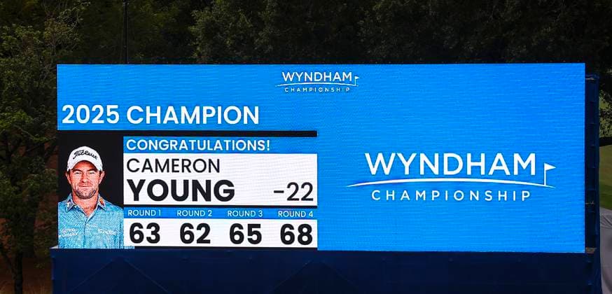 August 3, 2025: Cameron Young won the Wyndham Championship with a score of 22 under. Fourth round, 2025 Wyndham Championship, Sedgefield Country Club in Greensboro, North Carolina. CSM Greensboro United States of America - ZUMAc04_ 20250803_zma_c04_081 Copyright: xDavidxBeachx