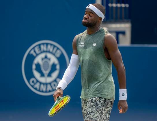 August 3, 2025, Toronto, Ontario, Canada: FRANCES TIAFOE of the USA reacts during his loss to Alex de Minaur of Australia at the National Bank Open. Tennis 2025: National Bank Open  - ZUMAc35_ 20250803_zaf_c35_057 Copyright: xFrankxGunnx
