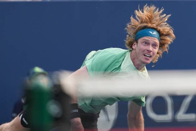 August 3, 2025, Toronto, Ontario, Canada: Andrey Rublev of Russia in action against Alejandro Davidovich Fokina of Spain during the Men s Singles round of 16 match on day 9 of the ATP, Tennis Herren Masters 1000 National Bank Open at Sobeys Stadium. on August 3, 2025 in Toronto, Canada. Toronto Canada - ZUMAe321 20250803_zsa_e321_141 Copyright: xLeonardoxRamirezx