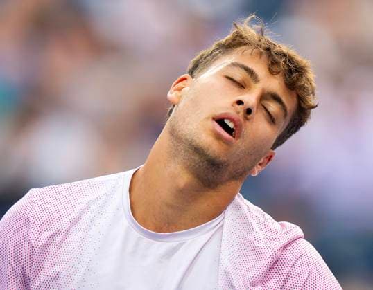 August 3, 2025, Toronto, On, Canada: Flavio Cobolli of Italy reacts after getting broken by Ben Shelton of the USA during their match at the National Bank Open in Toronto, Sunday, Aug. 3, 2025. Canada News - August 3, 2025  - ZUMAc35_ 20250803_zaf_c35_172 Copyright: xFrankxGunnx