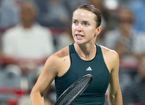 August 3, 2025, Montreal, Pq, Canada: Elina Svitolina of Ukraine reacts during her game against Amanda Anisimova of the United States during round of 16 tennis action at the National Bank Open in Montreal, Sunday, Aug. 3, 2025. Canada News - August 3, 2025  - ZUMAc35_ 20250803_zaf_c35_192 Copyright: xChristinnexMuschix
