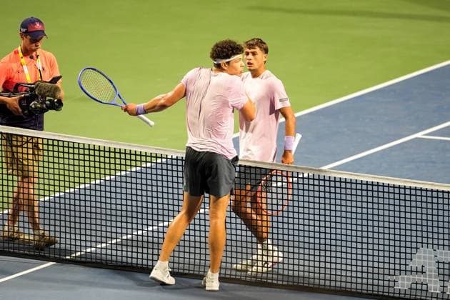 National Bank Open 2025 - Day 9 TORONTO, CANADA - AUGUST 3 : Flavio Cobolli of Italy talks to Ben Shelton of the United States after their match on day nine of the 2025 National Bank Open at Sobeys Stadium in Toronto, Ontario, Canada on August 3, 2025. Mert Alper Dervis Anadolu Ontario Canada. Editorial use only. Please get in touch for any other usage.  Copyright: x2025xAnadoluxMertxAlperxDervisx