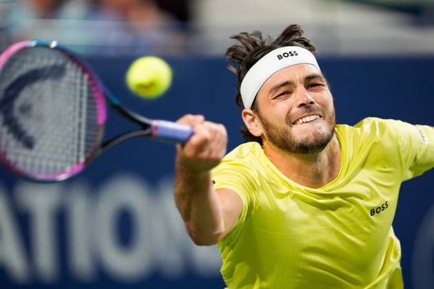 National Bank Open 2025 - Day 9 TORONTO, CANADA - AUGUST 3 : Taylor Fritz of the United States in action against Jiri Lehecka of Czech Republic on day nine of the 2025 National Bank Open at Sobeys Stadium in Toronto, Ontario, Canada on August 3, 2025. Mert Alper Dervis Anadolu Ontario Canada. Editorial use only. Please get in touch for any other usage.  Copyright: x2025xAnadoluxMertxAlperxDervisx
