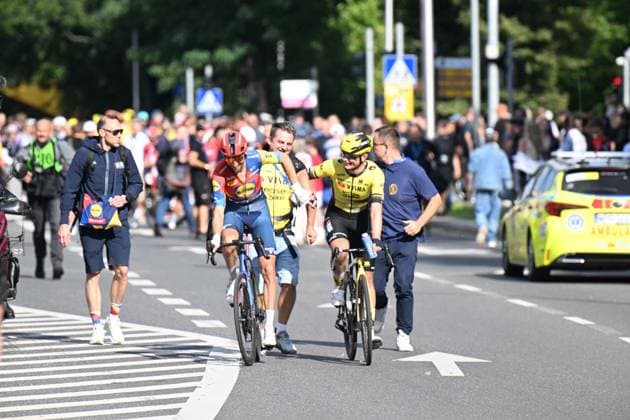 04-08-2025 Tour De Pologne; Tappa 01 Wroclaw - Legnica; 2025, Visma - Lease A Bike; 2025, Lidl - Trek; Kooij, Olav; Mollema, Bauke; Legnica; 