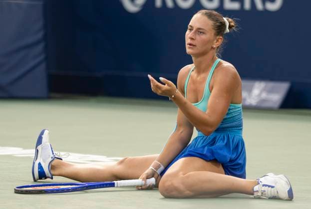 August 4, 2025, Montreal, Pq, Canada: Marta Kostyuk of Ukraine reacts during her game against Elena Rybakina of Kazakhstan during quarterfinal tennis action at the National Bank Open in Montreal, Monday, Aug. 4, 2025. Canada News - August 4, 2025  - ZUMAc35_ 20250804_zaf_c35_015 Copyright: xChristinnexMuschix