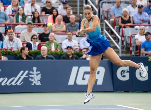 August 4, 2025, Montreal, Pq, Canada: Marta Kostyuk of Ukraine hits a return to Elena Rybakina of Kazakhstan during quarterfinal tennis action at the National Bank Open in Montreal, Monday, Aug. 4, 2025. Canada News - August 4, 2025  - ZUMAc35_ 20250804_zaf_c35_025 Copyright: xChristinnexMuschix