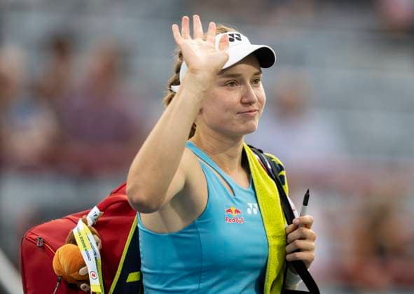 August 4, 2025, Montreal, Pq, Canada: Elena Rybakina of Kazakhstan waves to the crowd following her win over Marta Kostyuk of Ukraine, who forfeited the game, during quarterfinal tennis action at the National Bank Open in Montreal, Monday, Aug. 4, 2025. Canada News - August 4, 2025 - ZUMAc35_ 20250804_zaf_c35_034 Copyright: xChristinnexMuschix