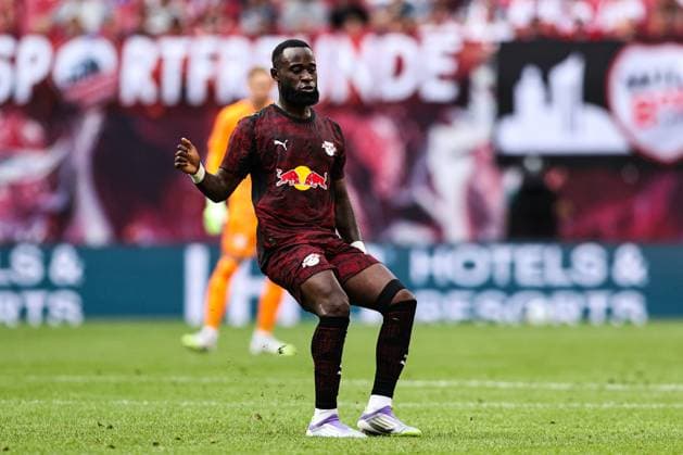 Lutsharel Geertruida RB Leipzig,2 1 Soccer Bundesliga Season 2025 2026 Test match RasenBallsport Leipzig vs Atalanta Bergamo at the Red Bull Arena in Leipzig Action,Soccer,Man,Men,Germany,02 08 2025