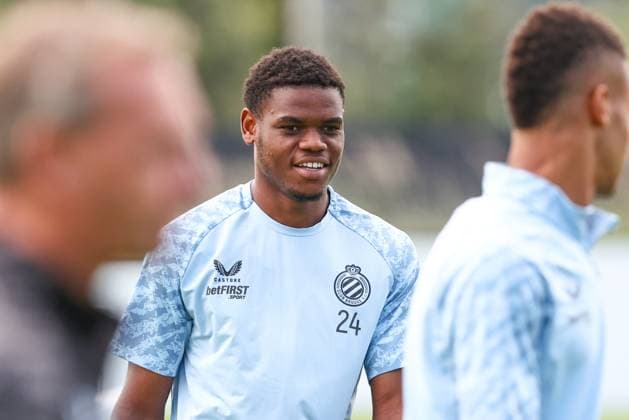 Club s Vince Osuji pictured during a training session of Belgian soccer team Club Brugge, on Tuesday 05 August 2025 in Brugge. The team will play tomorrow the first leg of the third qualifying round for the UEFA Champions League competition against Austrian team FC Salzburg. BRUNOxFAHY  x130675340x