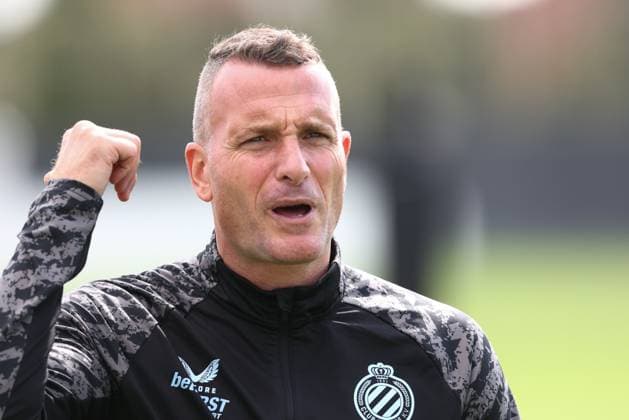 Club s head coach Nicky Hayen pictured during a training session of Belgian soccer team Club Brugge, on Tuesday 05 August 2025 in Brugge. The team will play tomorrow the first leg of the third qualifying round for the UEFA Champions League competition against Austrian team FC Salzburg. BRUNOxFAHY  x130675507x