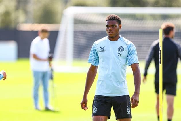Club s Vince Osuji pictured during a training session of Belgian soccer team Club Brugge, on Tuesday 05 August 2025 in Brugge. The team will play tomorrow the first leg of the third qualifying round for the UEFA Champions League competition against Austrian team FC Salzburg. BRUNOxFAHY  x130675715x