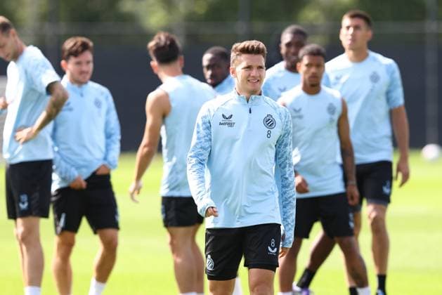 Club s Christos Tzolis pictured during a training session of Belgian soccer team Club Brugge, on Tuesday 05 August 2025 in Brugge. The team will play tomorrow the first leg of the third qualifying round for the UEFA Champions League competition against Austrian team FC Salzburg. BRUNOxFAHY  x130676073x