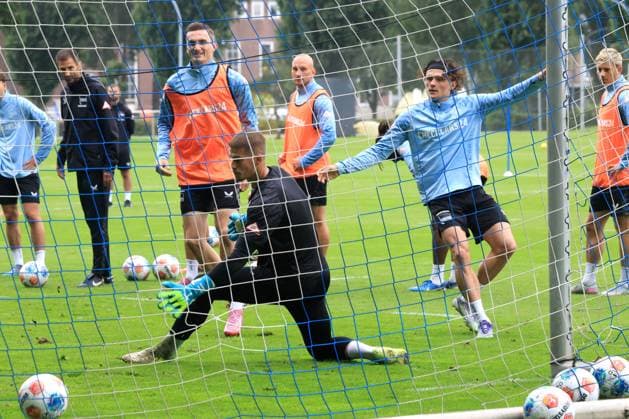 DEU, DFL, 2 FBL Hertha BSC, Training, 05 08 2025, Sportforum, Berlin, DEU, DFL, 2 FBL Hertha BSC, Training, im Bild Fabian Reese Hertha BSC Berlin 11 , Dawid Kownacki Hertha BSC Berlin 9 DFL regulations prohibit any use of Photographs as image sequences and or quasi video nordphotoxGmbHx xEngler nph00076