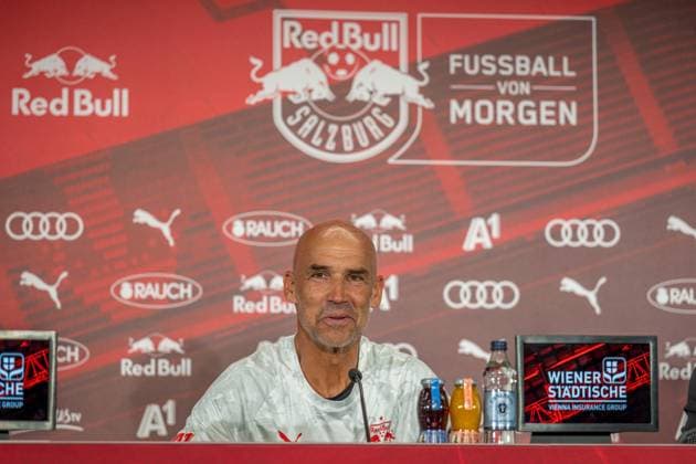SOCCER - UEFA CL, RBS vs Brugge SALZBURG,AUSTRIA,05.AUG.25 - SOCCER - UEFA Champions League, qualification, Red Bull Salzburg vs Club Brugge, preview, press conference, PK, Pressekonferenz RBS. Image shows head coach Thomas Letsch (RBS).  GEPAxpictures xWolfgangxKofler