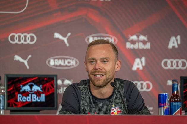 SOCCER - UEFA CL, RBS vs Brugge SALZBURG,AUSTRIA,05.AUG.25 - SOCCER - UEFA Champions League, qualification, Red Bull Salzburg vs Club Brugge, preview, press conference, PK, Pressekonferenz RBS. Image shows Alexander Schlager (RBS).  GEPAxpictures xWolfgangxKofler