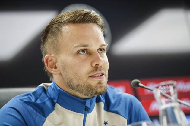 ROTTERDAM - Feyenoord goalkeeper Timon Wellenreuther during a press conference, PK, Pressekonferenz at Feyenoord Stadium de Kuip ahead of the third qualifying round Champions League match between Feyenoord and FenerbahoÂße, on Aug. 5, 2025 in Rotterdam, Netherlands. ANP BART STOUTJESDIJK xVIxANPxSportx xxANPxIVx 532859980 originalFilename: 532859980.jpg