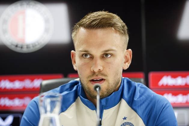 ROTTERDAM - Feyenoord goalkeeper Timon Wellenreuther during a press conference, PK, Pressekonferenz at Feyenoord Stadium de Kuip ahead of the third qualifying round Champions League match between Feyenoord and FenerbahoÂße, on Aug. 5, 2025 in Rotterdam, Netherlands. ANP BART STOUTJESDIJK xVIxANPxSportx xxANPxIVx 532860014 originalFilename: 532860014.jpg