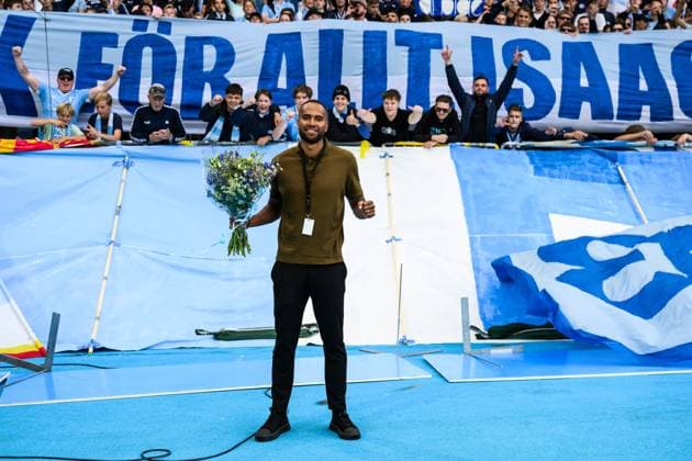 250805 Isaac Kiese Thelin ahead of the UEFA Champions League qualifier football match between Malmö FF and FC Copenhagen on August 5, 2025 in Malmö Photo Carl Sandin BILDBYRAN code CS CS0745 fotboll football soccer fotball uefa champions league champions league malmö ff fc copenhagen bbeng  Copyright: CARLxSANDIN BB250805CS034