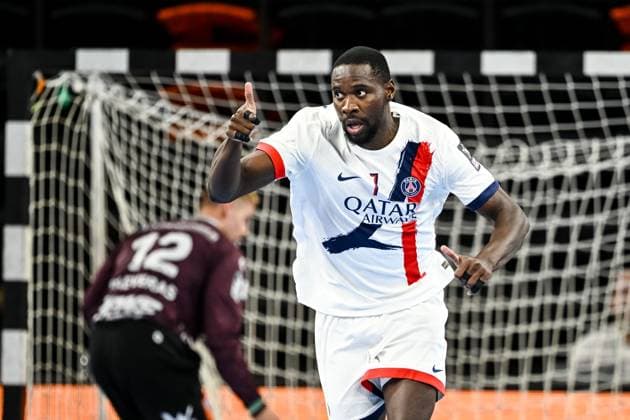 Karl Konan Paris Saint Germain gestures during the Handball Friendly match between Frisch Auf Göppingen and Paris Saint Germain at ratiopharm Arena on August 5, 2025 in Neu Ulm, Germany Photo by Harry Langer DeFodi Images