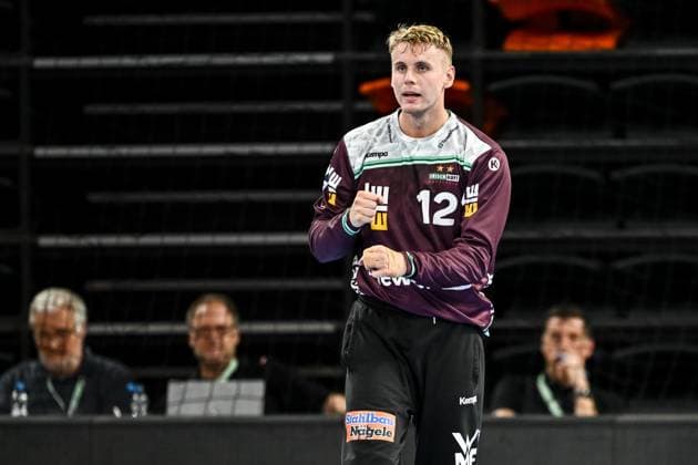 Goalkeeper Kristian Saveras FRISCH AUF Goeppingen gestures during the Handball Friendly match between Frisch Auf Göppingen and Paris Saint Germain at ratiopharm Arena on August 5, 2025 in Neu Ulm, Germany Photo by Harry Langer DeFodi Images