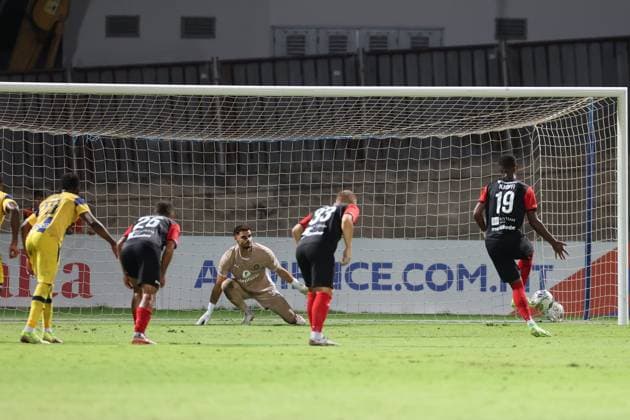 N Dri Philippe Koffi (right) of Hamrun Spartans scores a penalty for the 1-0 goal with team mate Rafael Compri during the the UEFA Europa League Third qualifying round, 1st leg soccer match between Hamrun Spartans FC and Maccabi Tel Aviv FC at the Tony Bezzina Stadium, in Paola, Malta, on 05 August 2025. UEFA Europa League - Hamrun Spartans FC v Maccabi Tel Aviv FC