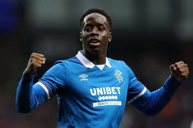 Djeidi Gassama of Rangers celebrates his goal during the Champions League third qualifying round first leg match at Ibrox Stadium, Glasgow. Rangers v Viktoria Plzen - UEFA Champions League - Third Qualifying Round First Leg - Ibrox Stadium, Glasgow, Lanarkshire, Scotland, UK - 05 Aug 2025Glasgow Ibrox Lanarkshire United Kingdom  Copyright: xO Rourke RangersxFC Shutterstockx 15428761ab