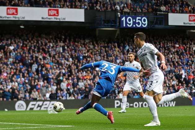 Djeidi Gassama of Rangers scores during the Champions League third qualifying round first leg match at Ibrox Stadium, Glasgow. Rangers v Viktoria Plzen - UEFA Champions League - Third Qualifying Round First Leg - Ibrox Stadium, Glasgow, Lanarkshire, Scotland, UK - 05 Aug 2025Glasgow Ibrox Lanarkshire United Kingdom  Copyright: xO Rourke RangersxFC Shutterstockx 15428761ad