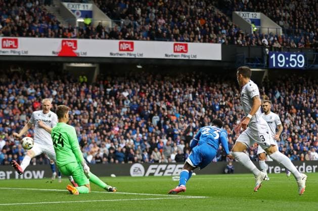 Djeidi Gassama of Rangers scores during the Champions League third qualifying round first leg match at Ibrox Stadium, Glasgow. Rangers v Viktoria Plzen - UEFA Champions League - Third Qualifying Round First Leg - Ibrox Stadium, Glasgow, Lanarkshire, Scotland, UK - 05 Aug 2025Glasgow Ibrox Lanarkshire United Kingdom  Copyright: xO Rourke RangersxFC Shutterstockx 15428761ae