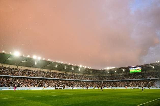 250805 General view of Eleda stdion during the UEFA Champions League qualifier football match between Malmö FF and FC Copenhagen on August 5, 2025 in Malmö Photo Carl Sandin BILDBYRAN code CS CS0745 fotboll football soccer fotball uefa champions league champions league malmö ff fc copenhagen bbeng arena interiör  Copyright: CARLxSANDIN BB250805CS097