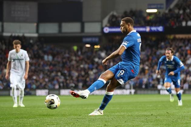 Cyriel Dessers of Rangers scores from the penalty spot during the Champions League third qualifying round first leg match at Ibrox Stadium, Glasgow. Rangers v Viktoria Plzen - UEFA Champions League - Third Qualifying Round First Leg - Ibrox Stadium, Glasgow, Lanarkshire, Scotland, UK - 05 Aug 2025Glasgow Ibrox Lanarkshire United Kingdom  Copyright: xO Rourke RangersxFC Shutterstockx 15428761ar