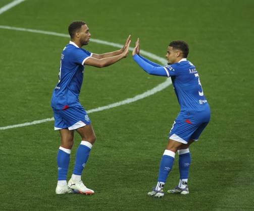 Cyriel Dessers of Rangers celebrates scoring his sides second goal during UEFA Champions League second qualifying round first leg at Ibrox Stadium, Glasgow. Rangers v Viktoria Plzen, UEFA Champions League, 3rd Qualifying Round, First Leg, Football, Ibrox Stadium, Glasgow, Scotland, UK - 05 Aug 2025Glasgow Ibrox Stadium Scotland United Kingdom EDITORIAL USE ONLY No use with unauthorised audio, video, data, fixture lists, club league logos or live services. Online in-match use limited to 120 images, no video emulation. No use in betting, games or single club league player publications. Copyright: xRangersxFC Shutterstockx 15428772au