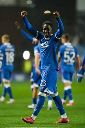 Djeidi Gassama of Rangers takes the applause from the fans as he walks round the pitch with team mates at full-time. Final score Rangers 3 Viktoria Plzen 0. Rangers v Viktoria Plzen, UEFA Champions League, 3rd Qualifying Round, First Leg, Football, Ibrox Stadium, Glasgow, Scotland, UK - 05 Aug 2025Glasgow Ibrox Stadium Scotland United Kingdom EDITORIAL USE ONLY No use with unauthorised audio, video, data, fixture lists, club league logos or live services. Online in-match use limited to 120 images, no video emulation. No use in betting, games or single club league player publications. Copyright: xStuartxWallace Shutterstockx 15428174by